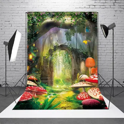 Forest Path Floral Gate Mushroom Photo Booth Backdrop - Aperturee