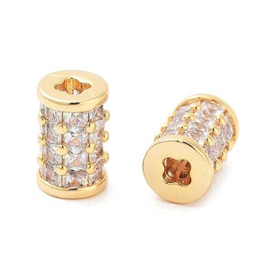 Column Brass Micro Pave Clear Cubic Zirconia Beads