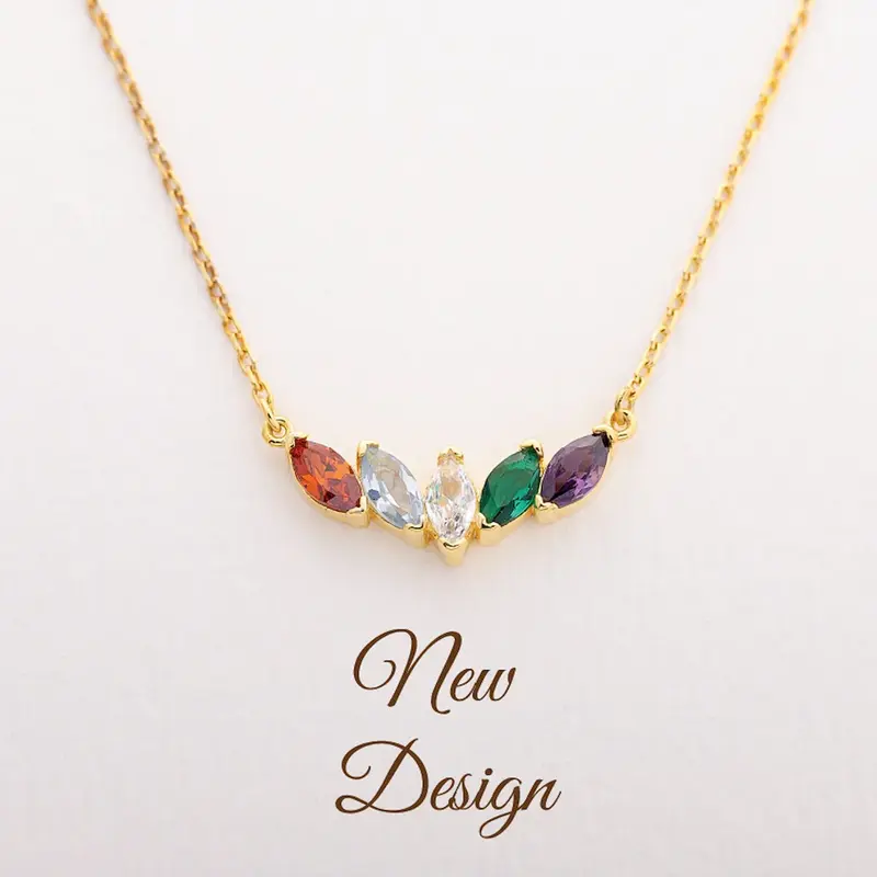 14K Gold Personalized Birthstone & Mother & Sisters Pendant Necklace