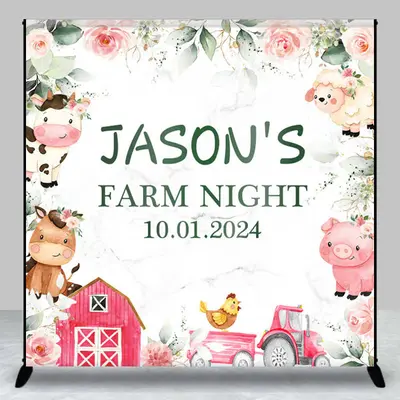 Floral Animals Farm Night Custom Birthday Backdrop - Aperturee