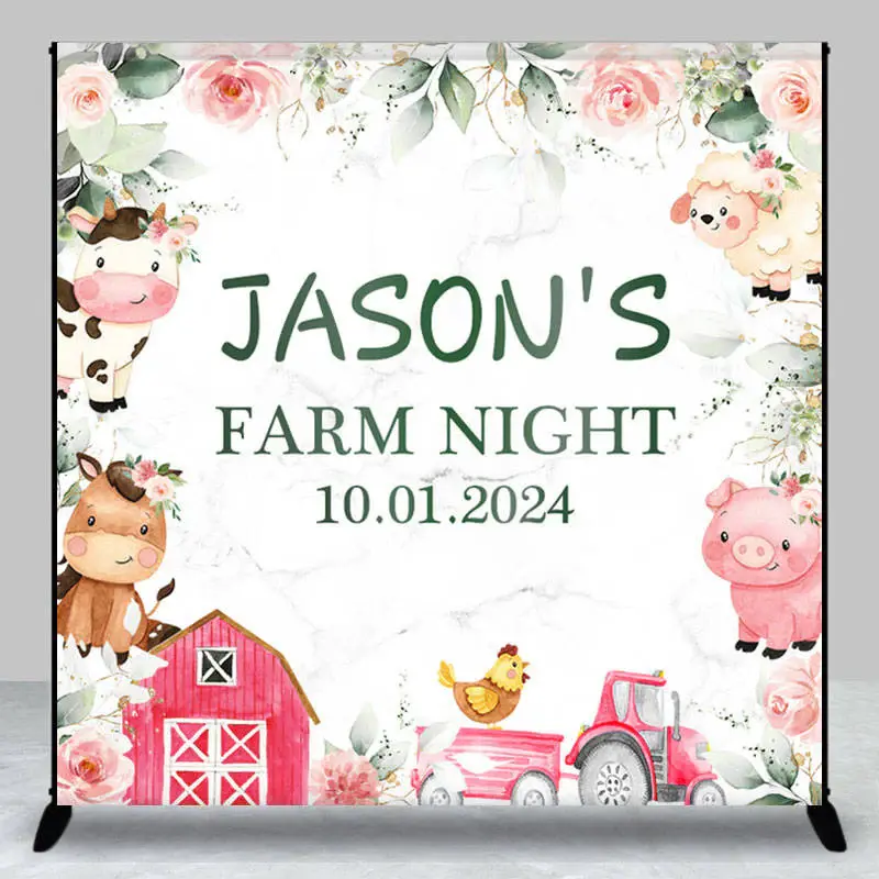 Floral Animals Farm Night Custom Birthday Backdrop - Aperturee