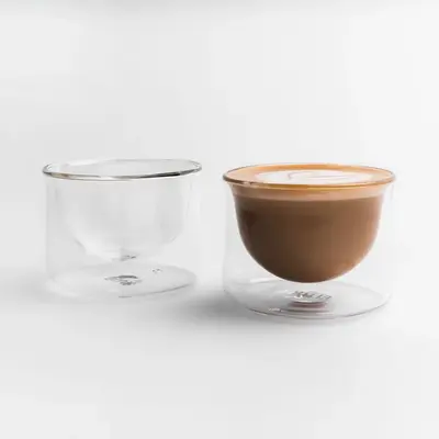 FLUR Latte Glasses (Set of 2) β Perfect for Latte Art, Lattes, Cappuccinos, Affogatos & Flat Whites β Double-Walled Boros...
