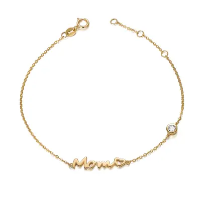 14K Gold Cubic Zirconia Name Plated Charm Bracelet