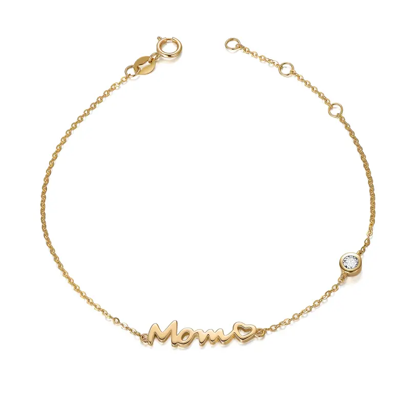 14K Gold Cubic Zirconia Name Plated Charm Bracelet
