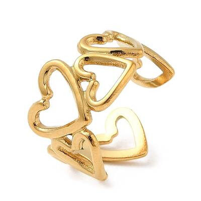 304 Stainless Steel Hollow Heart Open Cuff Rings for Valentine's Day