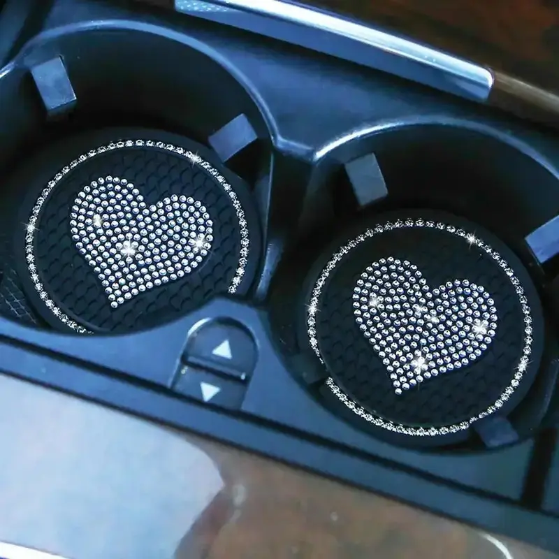 Heart Shaped Car Cup Holder Mat, Rhinestone Car Coaster, Car Air Outlet Cup Holder Mat