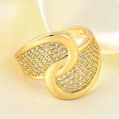 Brass Micro Pave Cubic Zirconia Adjustable Open Cuff Rings for Women
