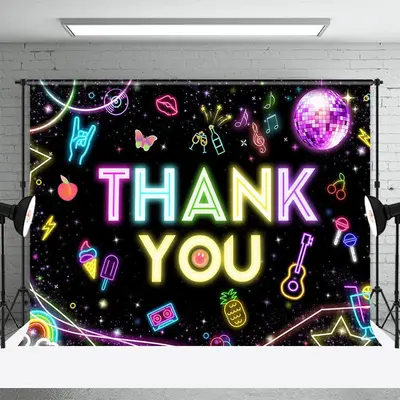 Colorful Neon Light Star Rainbow Thank You Backdrop - Aperturee