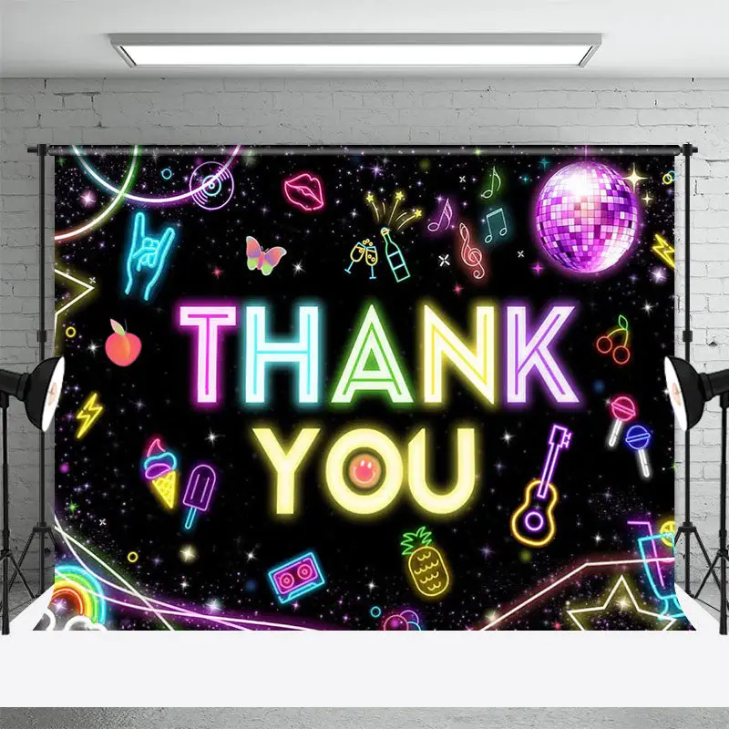 Colorful Neon Light Star Rainbow Thank You Backdrop - Aperturee