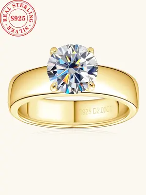 S925 Sterling Silver Synthetic Moissanite Ring, Luxury Engagement Ring for Women, Fashion Jewelry Accessories for Party, Tren...