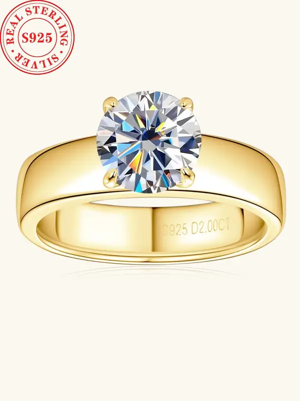 S925 Sterling Silver Synthetic Moissanite Ring, Luxury Engagement Ring for Women, Fashion Jewelry Accessories for Party, Tren...