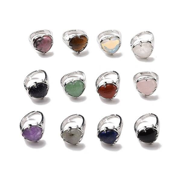 Gemstone Heart Adjustable Ring