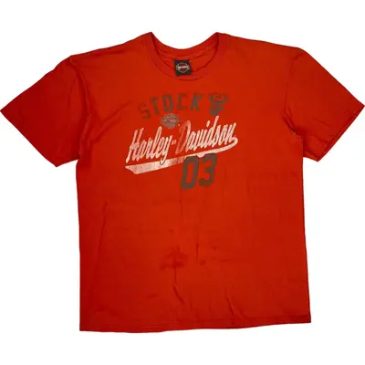 Harley Davidson Graphic T-Shirt - XL - Orange Cotton