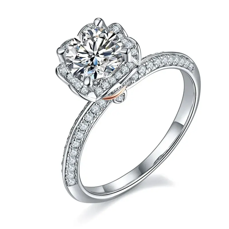 10K White Gold 1.5 to 5 CT Round Moissanite Engagement Ring