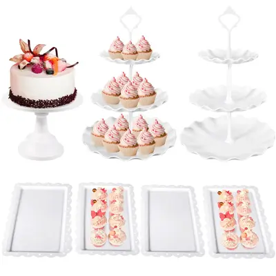 Versatile Multi-Tier Cupcake Stand Set Dessert Display Set 7Pcs Dessert Table Stand Set 2Pcs 3-Tier Plastic Cake Stands 1Pc D...