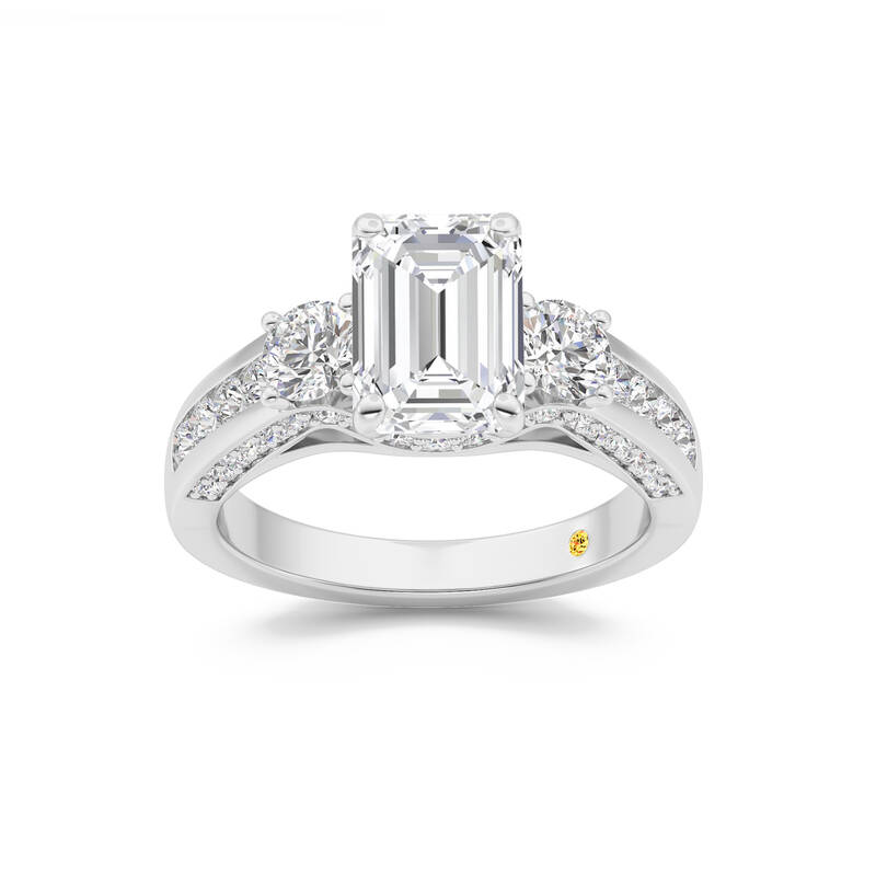 Aarhus Pavé Set Hidden Accent Three Stone Emerald Cut Lab Grown Cathedral Diamond Engagement Ring | 14K White Gold 3 3/4 CT....