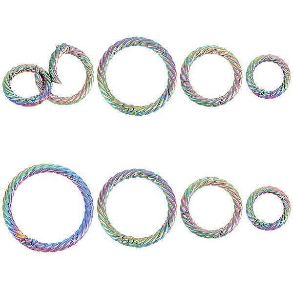 8Pcs 4 Styles Zinc Alloy Spring Gate Rings