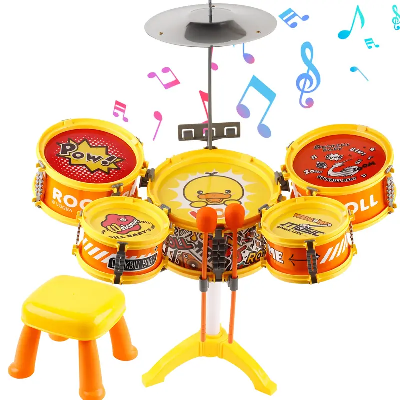Toddler Drum Set with Chair - Mini Drum Toys with Stickers & Drumsticks for Kids 1-3 Years, Musical Learning & Gift for Boys ...