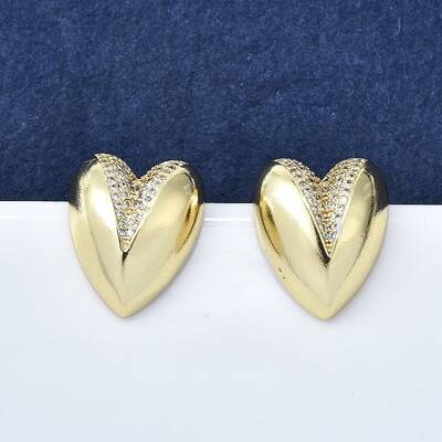 Brass Micro Pave Clear Cubic Zirconia Stud Earrings for Women
