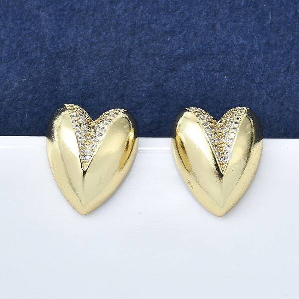 Brass Micro Pave Clear Cubic Zirconia Stud Earrings for Women