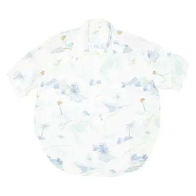 Womens Printed Blouse White Collared Crazy Pattern UK 12