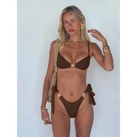 European And American Style Sexy Bandeau Tie Bikini Set Swimwear For Women, For Summer Beach Vacation