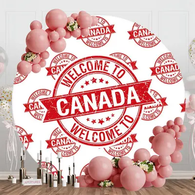 Round Red White Vintage Welcome To Canada Backdrop