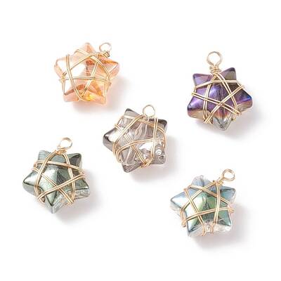 Wire Wrapped Electroplate Glass Charms