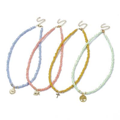Alloy Pendant Necklace with Glass Seed Beaded Chains