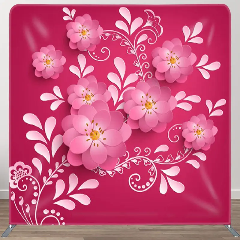 Aperturee Pink Flower Swivel Red Fabric Birthday Backdrop Cover - Aperturee