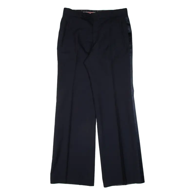 Pleated Womens Trousers Blue Relaxed Flared Wool W30 L31
