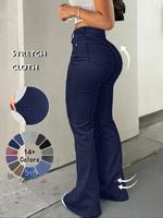 Women's High Waist Flare Leg Jeans, Casual Button Fly Pocket Design Bell Bottom Denim Trousers for Fall & Winter, Women's Bot...