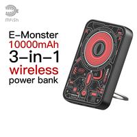 mfish E-Monster 10000 mAh 3-in-1 Foldable Wireless Power Bank,20W USB-C Power Delivery with Stand,Magsafe-Compatible for iPho...