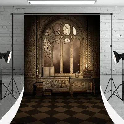 Vintage Arch Window Moon Photography Sweep Backdrop - Aperturee