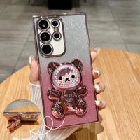 Cute Bear Design Phone Case with Holder, Glitter Phone Protective Cover, Phone Accessory Compatible with Samsung Galaxy S24 ...