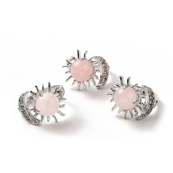 Natural Rose Quartz Sun & Moon Open Cuff Rings