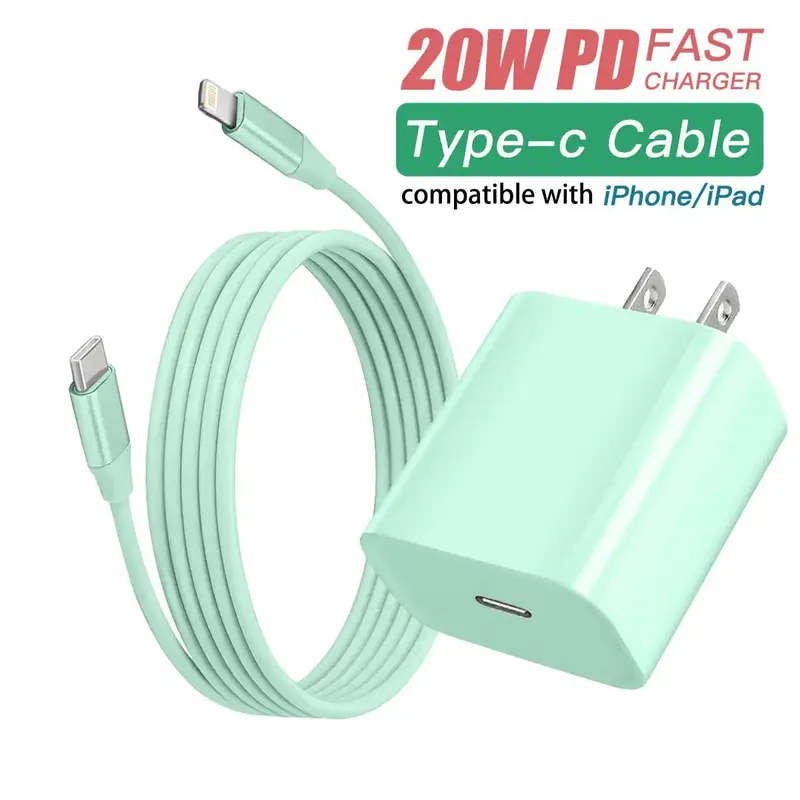 1 Set 20W PD Charger Charging [MFi Certified] Type-C Wall Charger Block with USB-C Cable, 12W Portable Charger Cable, Anti-br...