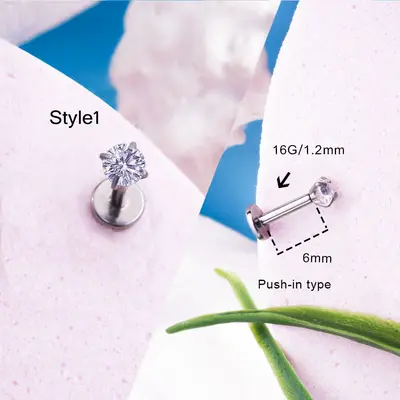 CZ Snake & Butterfly Titanium Cartilage Stud - Push-pin