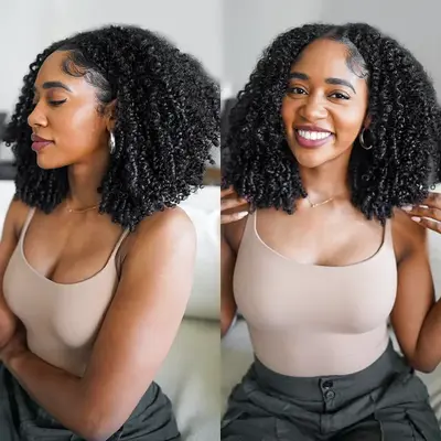 4C Edge Hairline 3.0 Half Wig with Drawstring Kinky Curly Ready To Go Wig 3 in 1 Half Wig Human Hair Affordable Wig