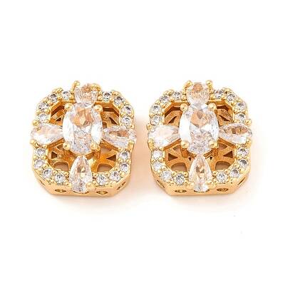 Brass Micro Pave Clear Cubic Zirconia Beads