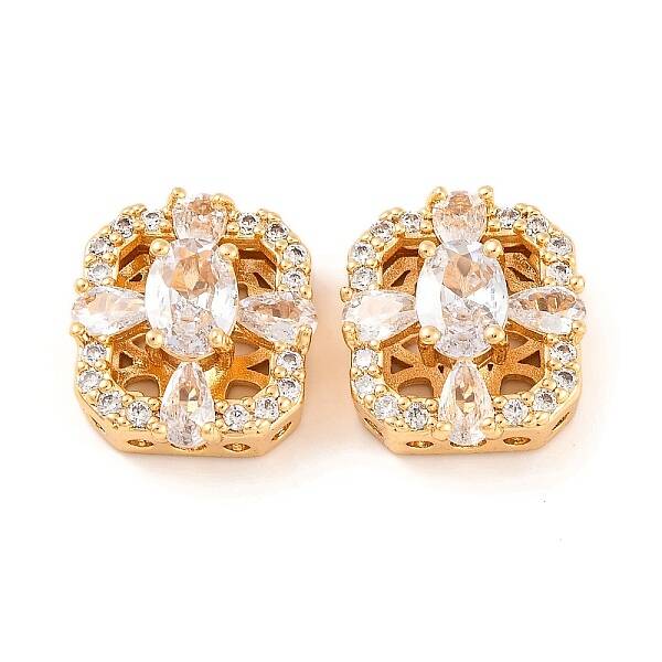 Brass Micro Pave Clear Cubic Zirconia Beads