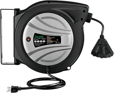 Cecarol Extension Cord Reel 14AWG/3C SJTOW 50FT Retractable Cord with Triple Tap, 13A/ 125V/ 1625W, Slow Retraction Tech, Cir...