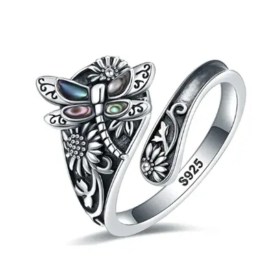 Sterling Silver Abalone Shellfish Dragonfly Ring