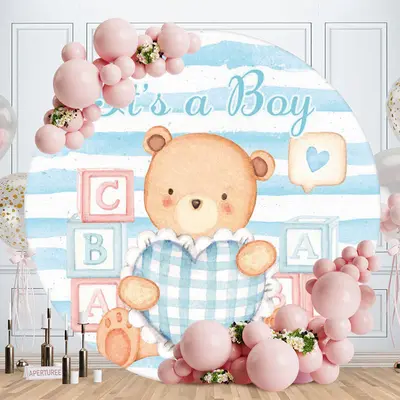 Aperturee Round Its A Boy Bear Blue Baby Shower Backdrop
