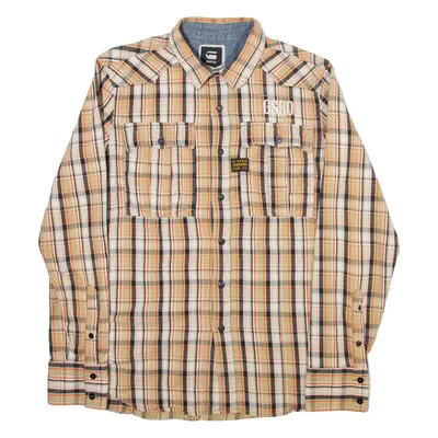 G-STAR RAW Mens Flannel Shirt Beige Check Long Sleeve M