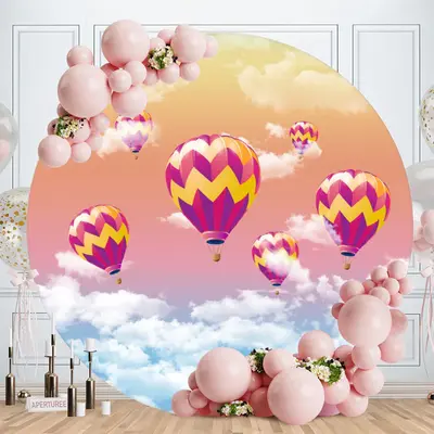 Aperturee Circle Hot Air Ballon And Cloud Birthday Backdrop