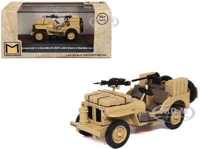 British SAS 1/4-Ton Willys Jeep with Vickers K Machine Gun Desert Sand British Royal Army 1/43 Diecast Model by Militaria D...