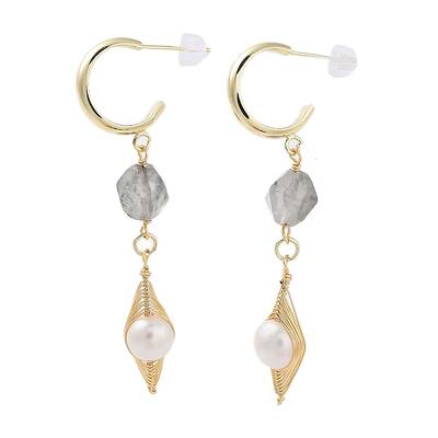 Natural Quartz Dangle Stud Earrings