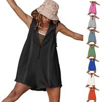 Ommig Short Half Zipper Sports jumpsuit for Fitness Outdoor Leisure Sleeveless Loose Hoodie for Women