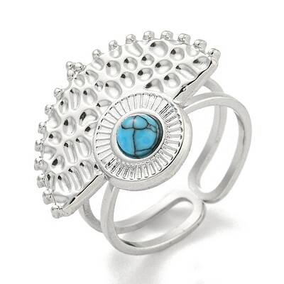 304 Stainless Steel Synthetic Turquoise Cuff Rings